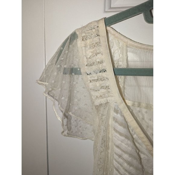 Free People Cream Lace Button Down Medium Shear Dress - Picture 3 of 11